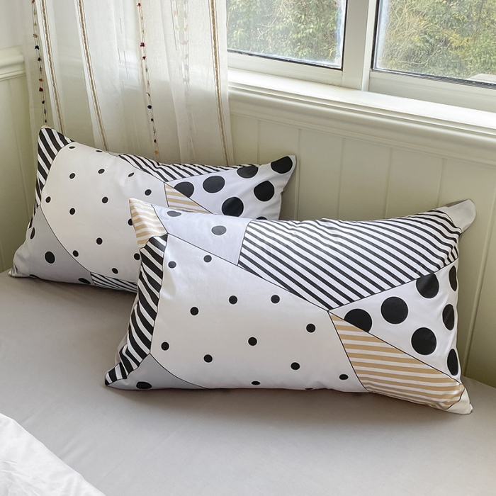 91家纺网 家纺一手货源 找家纺 琪格格 2022新款纯棉13372简约款四件套 几何点点