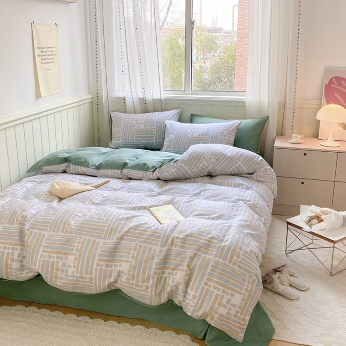 91家纺网 家纺一手货源 找家纺 琪格格 2022新款纯棉13372简约款四件套 简一