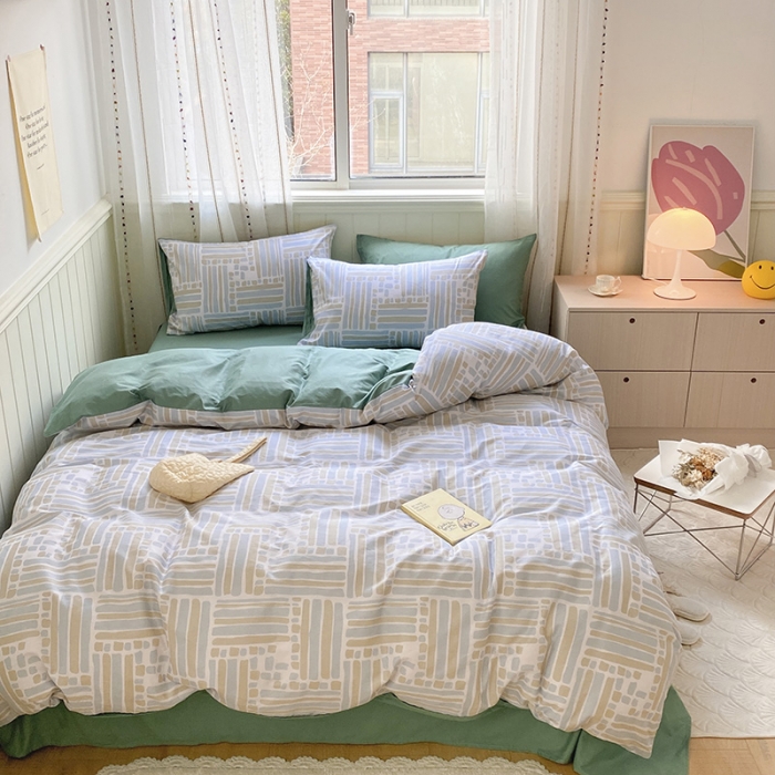 91家纺网 家纺一手货源 找家纺 琪格格 2022新款纯棉13372简约款四件套 简一