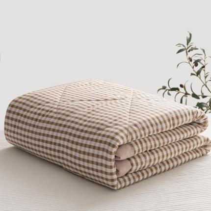 91家纺网 家纺一手货源 找家纺 U被家纺 2022新款无印格条夏凉被【实拍图】 粉咖格