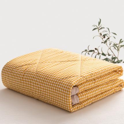 91家纺网 家纺一手货源 找家纺 U被家纺 2022新款无印格条夏凉被【实拍图】 粉咖格