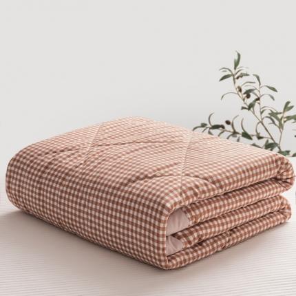 91家纺网 家纺一手货源 找家纺 U被家纺 2022新款无印格条夏凉被【实拍图】 粉咖格