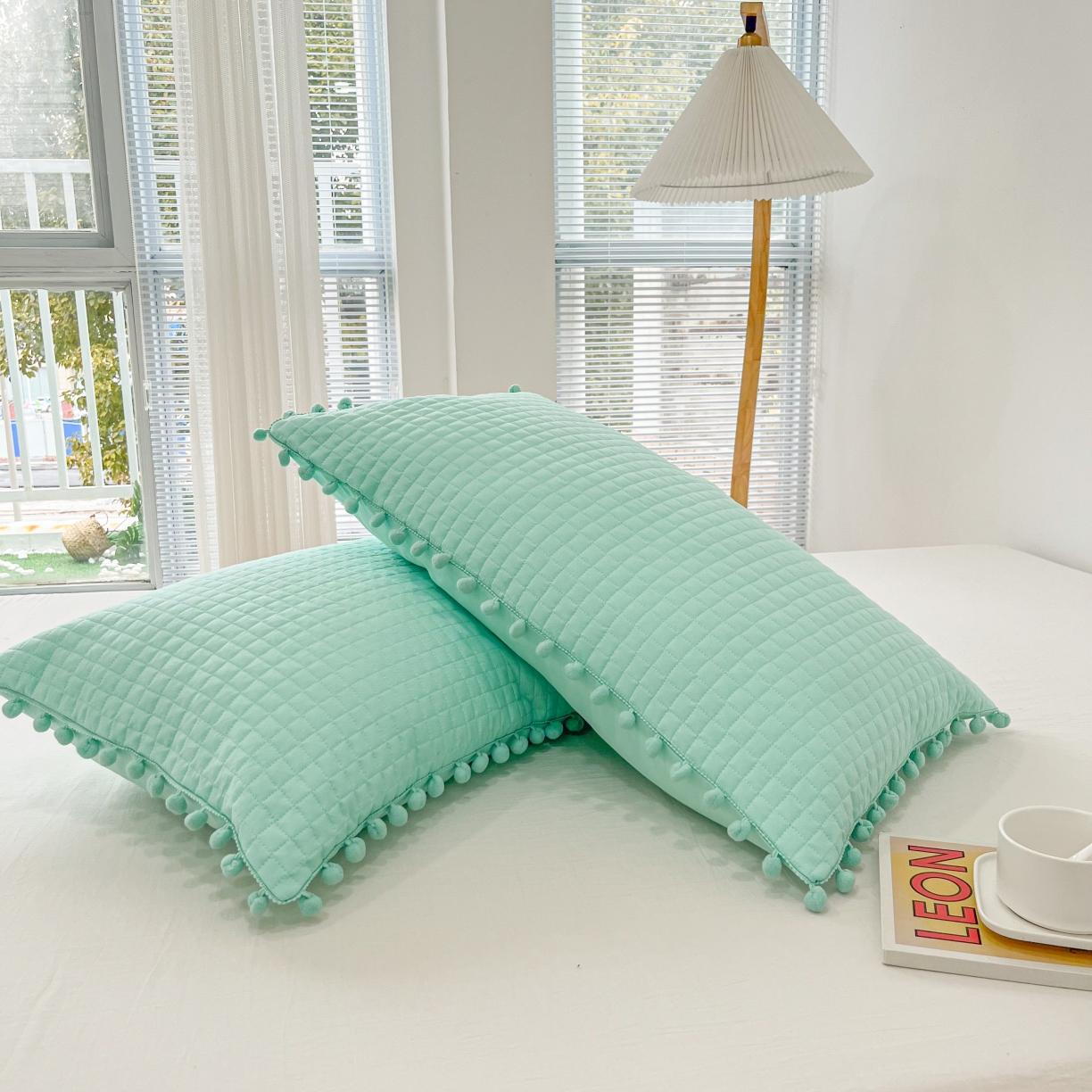 91家纺网 家纺一手货源 找家纺 乐卧 2026新款球球边水洗棉夏凉被-乐趣 薄荷绿
