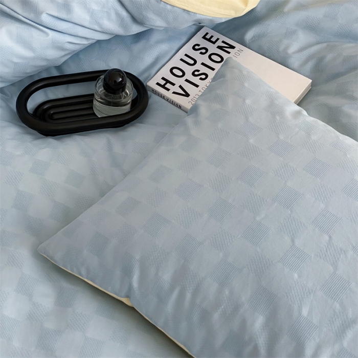 91家纺网 家纺一手货源 找家纺 梦享生活 2022新款水洗棉华夫格双拼四件套 华夫格水蓝双拼