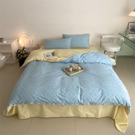 91家纺网 家纺一手货源 找家纺 梦享生活 2022新款水洗棉华夫格双拼四件套 华夫格水蓝双拼