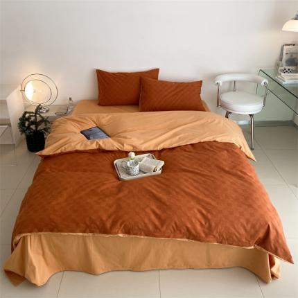 91家纺网 家纺一手货源 找家纺 梦享生活 2022新款水洗棉华夫格双拼四件套 华夫格焦糖