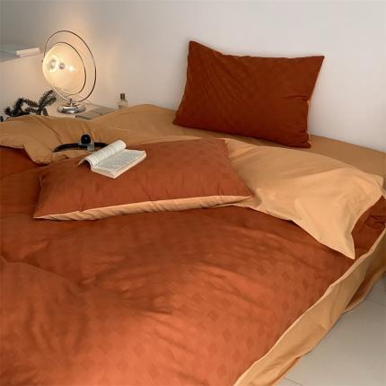 梦享生活 2022新款水洗棉华夫格双拼四件套 华夫格焦糖