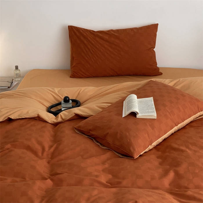 91家纺网 家纺一手货源 找家纺 梦享生活 2022新款水洗棉华夫格双拼四件套 华夫格焦糖