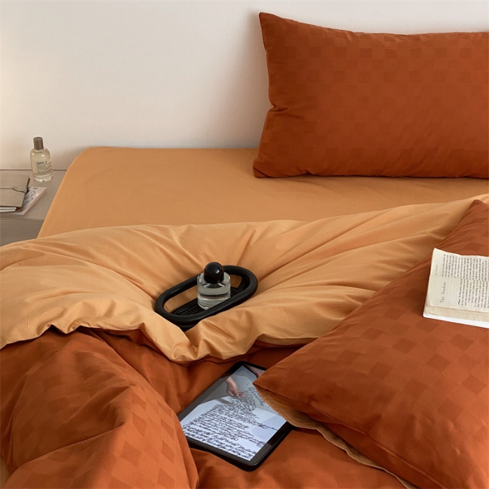 91家纺网 家纺一手货源 找家纺 梦享生活 2022新款水洗棉华夫格双拼四件套 华夫格焦糖