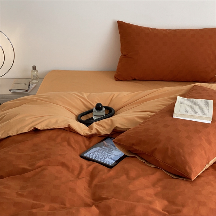 91家纺网 家纺一手货源 找家纺 梦享生活 2022新款水洗棉华夫格双拼四件套 华夫格焦糖