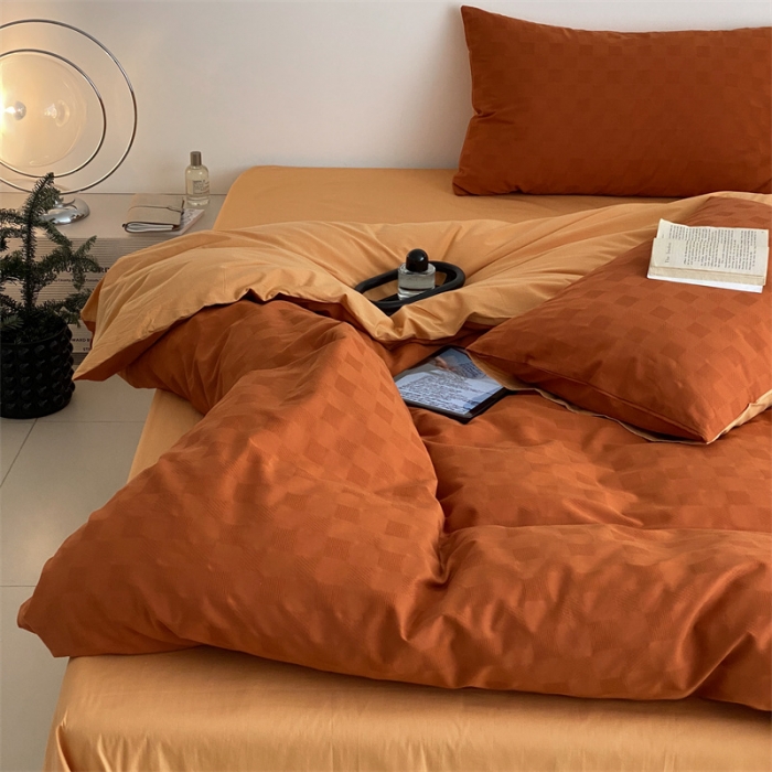 91家纺网 家纺一手货源 找家纺 梦享生活 2022新款水洗棉华夫格双拼四件套 华夫格焦糖