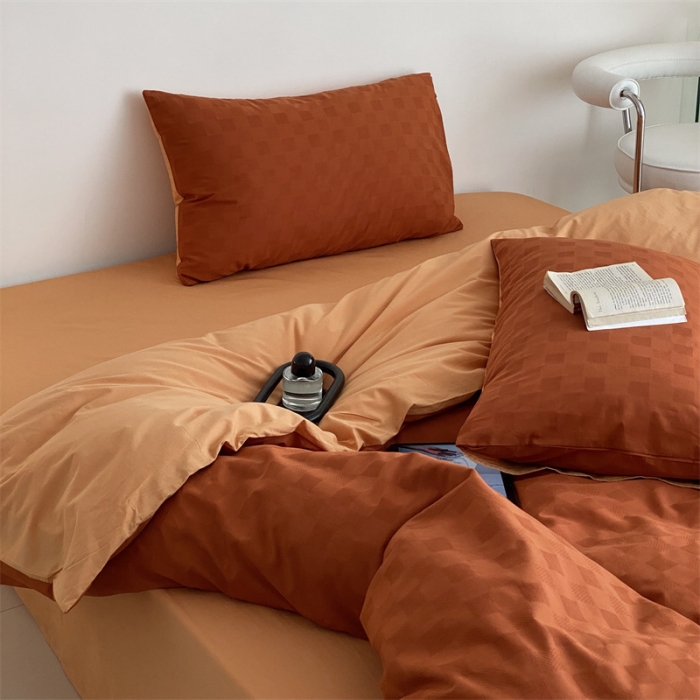 91家纺网 家纺一手货源 找家纺 梦享生活 2022新款水洗棉华夫格双拼四件套 华夫格焦糖