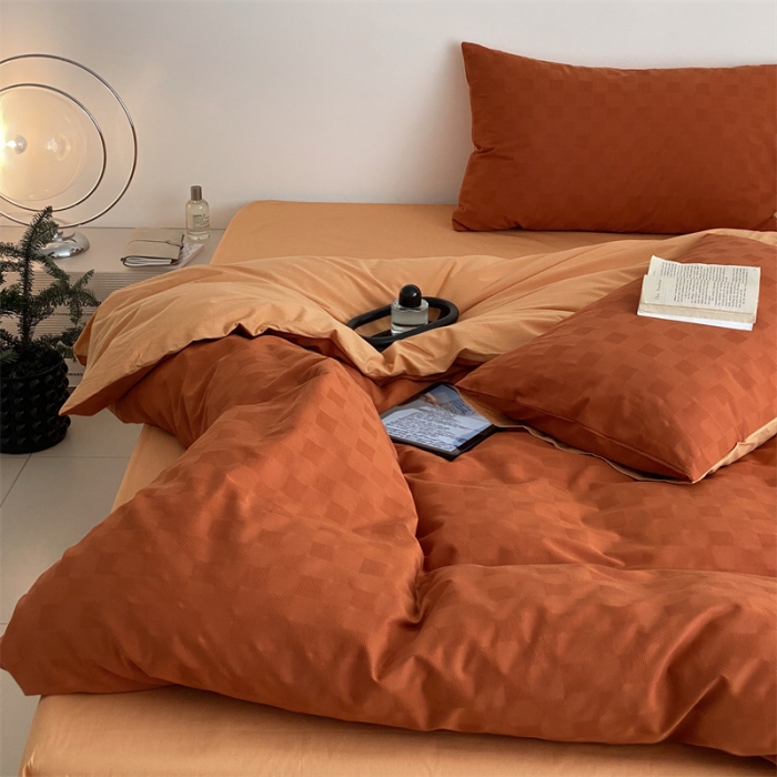 91家纺网 家纺一手货源 找家纺 梦享生活 2022新款水洗棉华夫格双拼四件套 华夫格焦糖