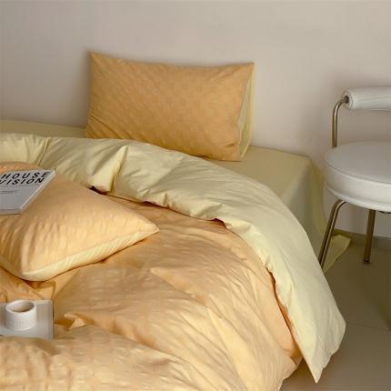 梦享生活 2022新款水洗棉华夫格双拼四件套华夫格芒果黄双拼