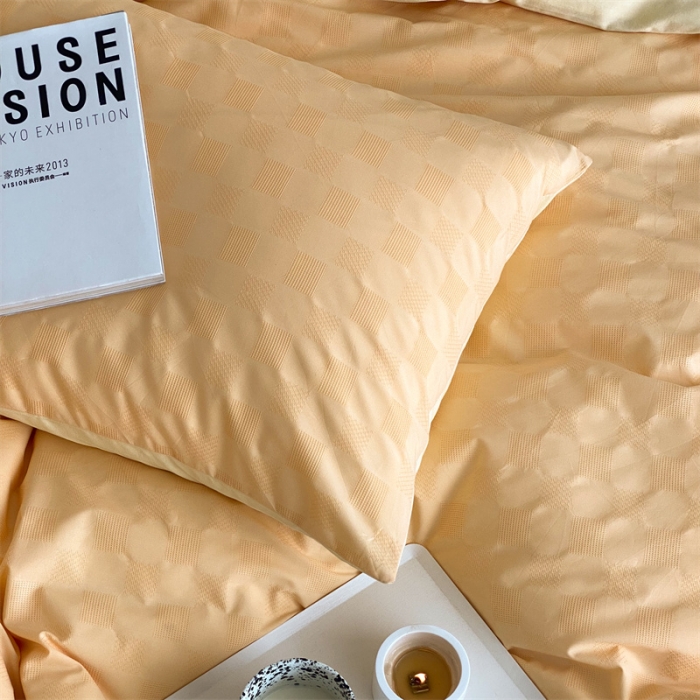 91家纺网 家纺一手货源 找家纺 梦享生活 2022新款水洗棉华夫格双拼四件套华夫格芒果黄双拼