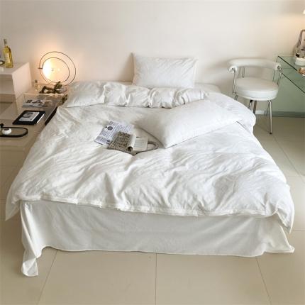 91家纺网 家纺一手货源 找家纺 梦享生活 2022新款水洗棉华夫格双拼四件套 华夫格奶白