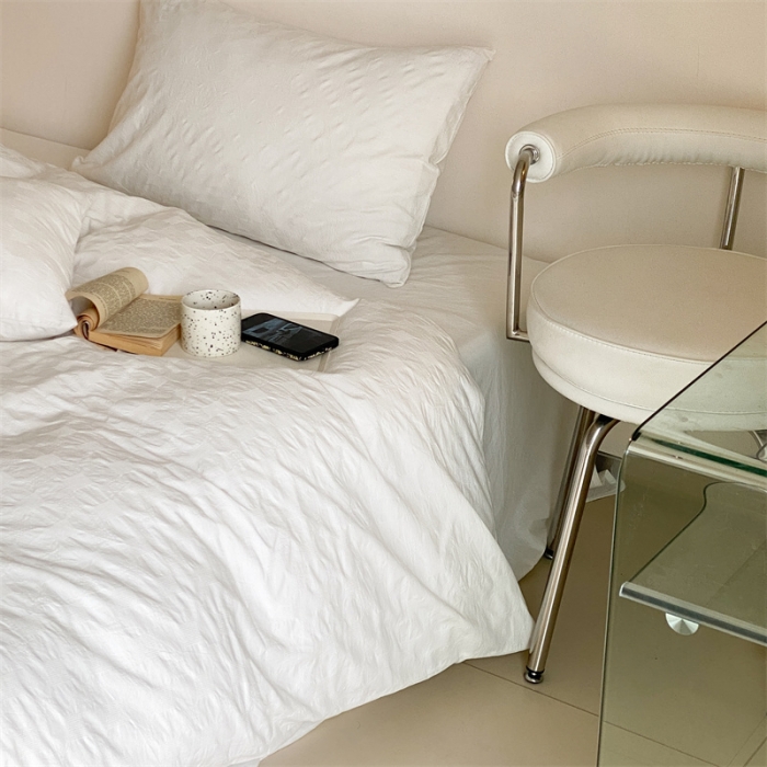 91家纺网 家纺一手货源 找家纺 梦享生活 2022新款水洗棉华夫格双拼四件套 华夫格奶白