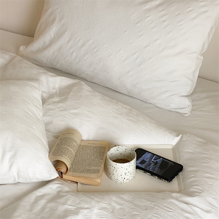 91家纺网 家纺一手货源 找家纺 梦享生活 2022新款水洗棉华夫格双拼四件套 华夫格奶白