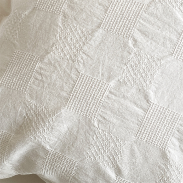 91家纺网 家纺一手货源 找家纺 梦享生活 2022新款水洗棉华夫格双拼四件套 华夫格奶白