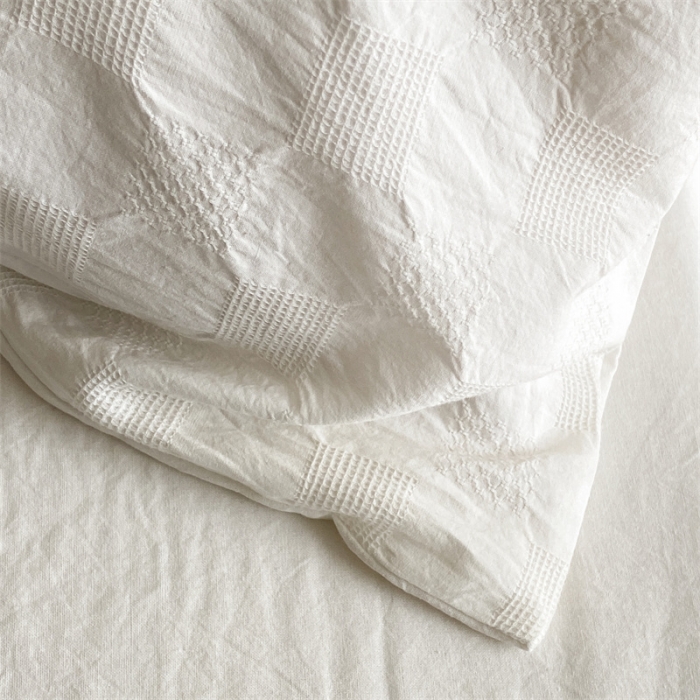 91家纺网 家纺一手货源 找家纺 梦享生活 2022新款水洗棉华夫格双拼四件套 华夫格奶白