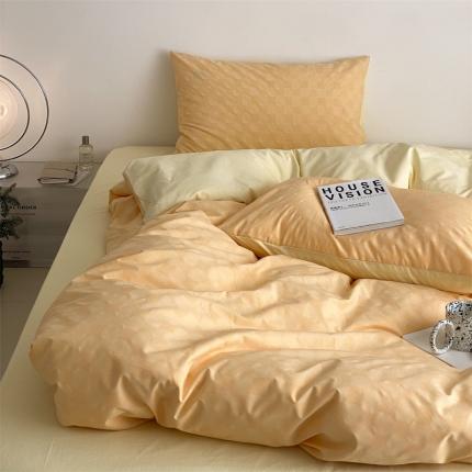 91家纺网 家纺一手货源 找家纺 梦享生活 2022新款水洗棉华夫格双拼四件套华夫格芒果黄双拼