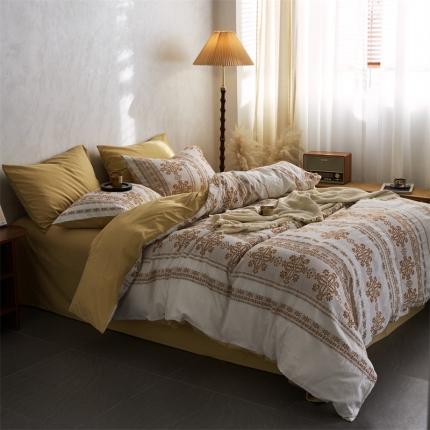 梦享生活 2022新款全棉色织水洗棉提花四件套 克什米尔桔