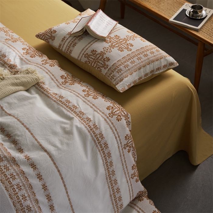 91家纺网 家纺一手货源 找家纺 梦享生活 2022新款全棉色织水洗棉提花四件套 克什米尔桔