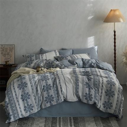 91家纺网 家纺一手货源 找家纺 (总)梦享生活 2022新款全棉色织水洗棉提花四件套