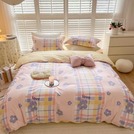 91家纺网 家纺一手货源 找家纺 柚子2022新款40支13372全棉印花四件套 田园格