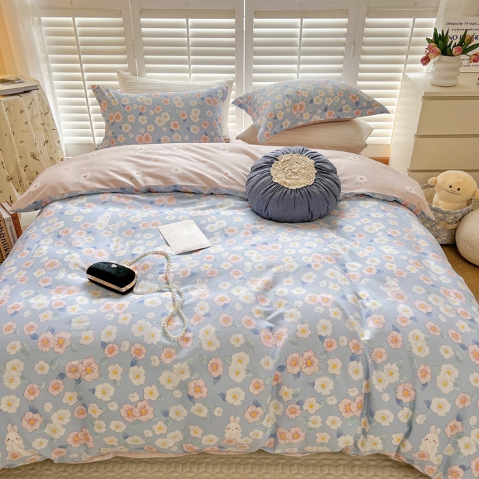 91家纺网 家纺一手货源 找家纺 柚子2022新款40支13372全棉印花四件套 兔兔花园