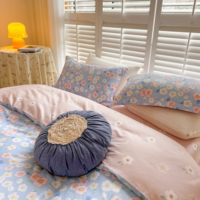 91家纺网 家纺一手货源 找家纺 柚子2022新款40支13372全棉印花四件套 兔兔花园