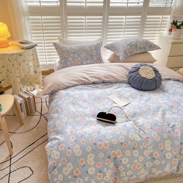 91家纺网 家纺一手货源 找家纺 柚子2022新款40支13372全棉印花四件套 兔兔花园