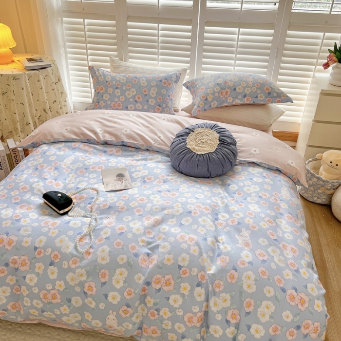 91家纺网 家纺一手货源 找家纺 柚子2022新款40支13372全棉印花四件套 兔兔花园