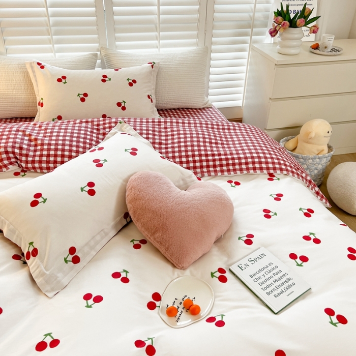 91家纺网 家纺一手货源 找家纺 柚子2022新款40支13372全棉印花四件套 小樱桃