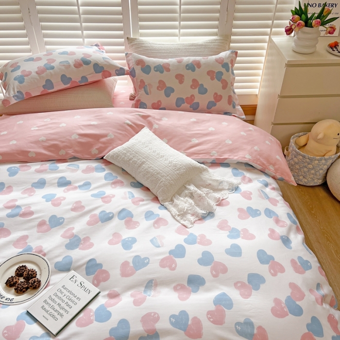 91家纺网 家纺一手货源 找家纺 柚子2022新款40支13372全棉印花四件套 心心相印