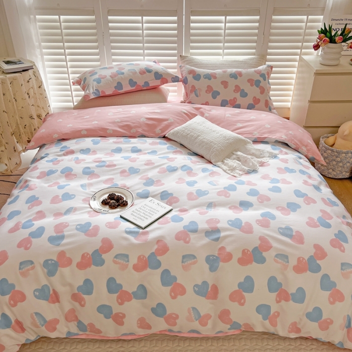 91家纺网 家纺一手货源 找家纺 柚子2022新款40支13372全棉印花四件套 心心相印