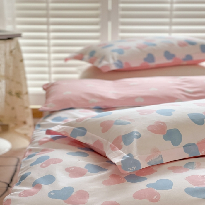 91家纺网 家纺一手货源 找家纺 柚子2022新款40支13372全棉印花四件套 心心相印