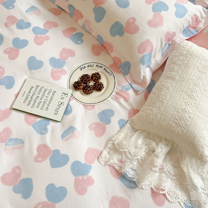 91家纺网 家纺一手货源 找家纺 柚子2022新款40支13372全棉印花四件套 心心相印