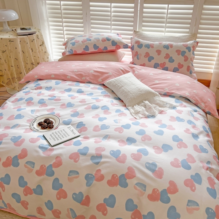 91家纺网 家纺一手货源 找家纺 柚子2022新款40支13372全棉印花四件套 心心相印