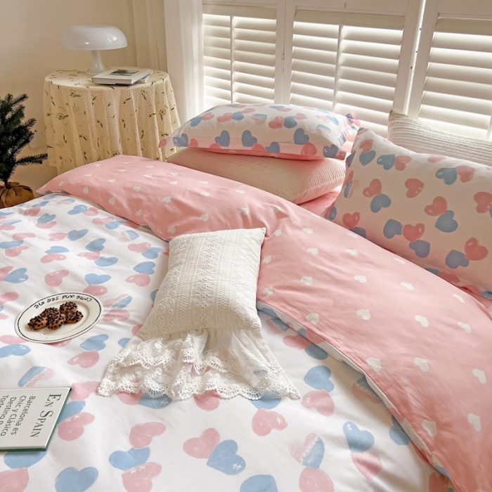 91家纺网 家纺一手货源 找家纺 柚子2022新款40支13372全棉印花四件套 心心相印