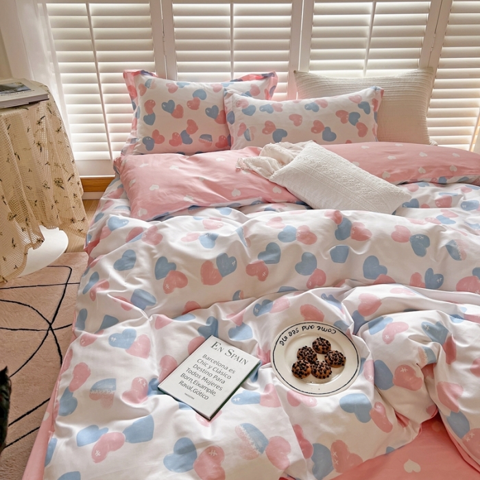 91家纺网 家纺一手货源 找家纺 柚子2022新款40支13372全棉印花四件套 心心相印