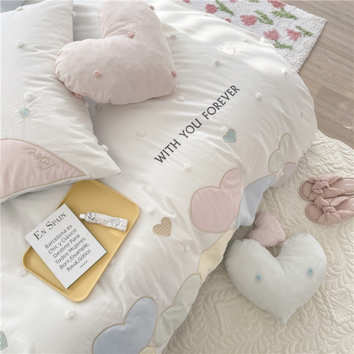 91家纺网 家纺一手货源 找家纺 总 星野 2022春夏新款优质40s水洗棉四件套-马卡龙心语