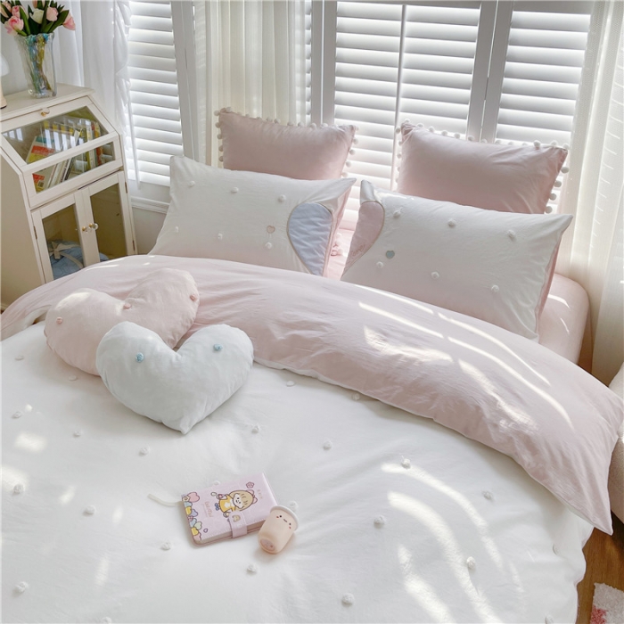 91家纺网 家纺一手货源 找家纺 星野 2022新款优质40s水洗棉四件套-马卡龙心语-清甜粉