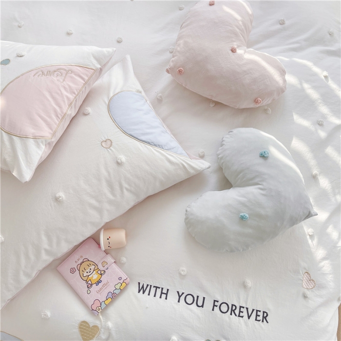 91家纺网 家纺一手货源 找家纺 星野 2022新款优质40s水洗棉四件套-马卡龙心语-清甜粉