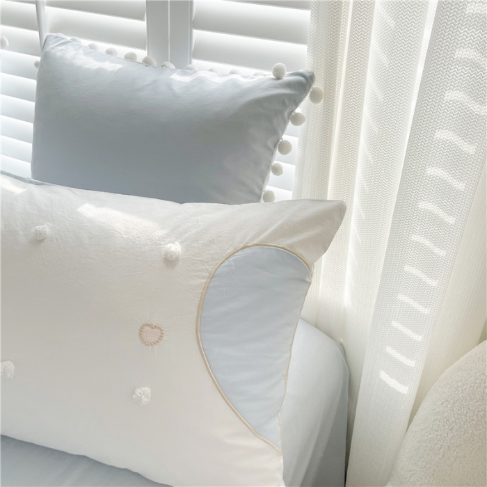 91家纺网 家纺一手货源 找家纺 星野 2022新款优质40s水洗棉四件套-马卡龙心语-清新蓝