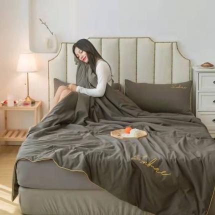 ab家纺 2022新款小清新夏被四件套夏凉被 小清新深灰
