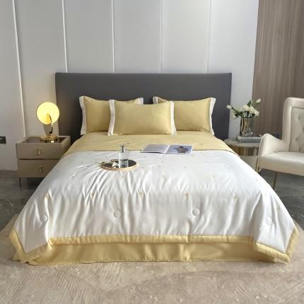 91家纺网 家纺一手货源 找家纺 优悦生活馆 2022新款冰丝夏被四件套 H-白黄