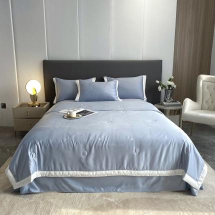 91家纺网 家纺一手货源 找家纺 优悦生活馆 2022新款冰丝夏被四件套 H-蓝