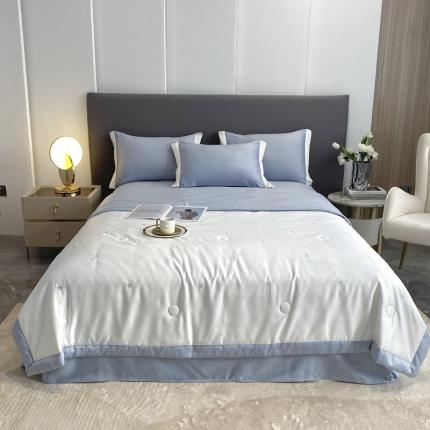 91家纺网 家纺一手货源 找家纺 优悦生活馆 2022新款冰丝夏被四件套 星月-白蓝