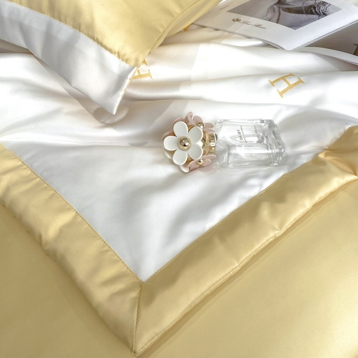 91家纺网 家纺一手货源 找家纺 优悦生活馆 2022新款冰丝夏被四件套 H-白黄